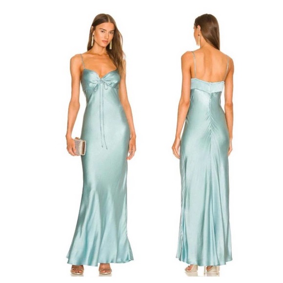 Bec & Bridge Dresses & Skirts - Bec & Bridge Silk Satin Maxi Dress in Light Aqua